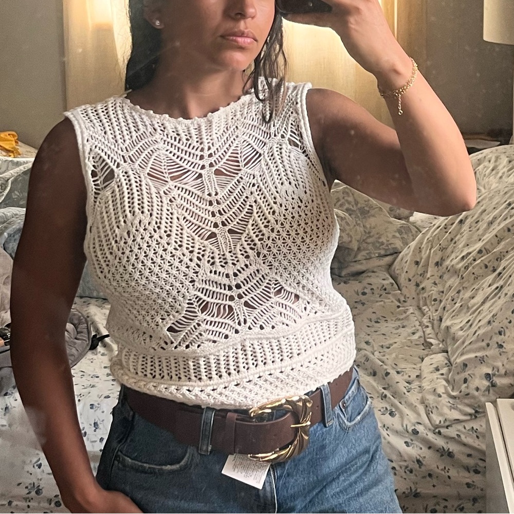 Abercrombie & Fitch White Crochet Tank Top